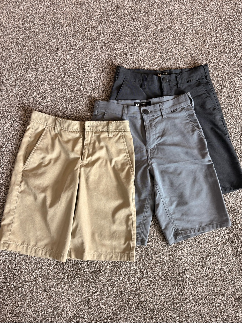 Boys UA Khaki and 2 Gray Hurley Shorts